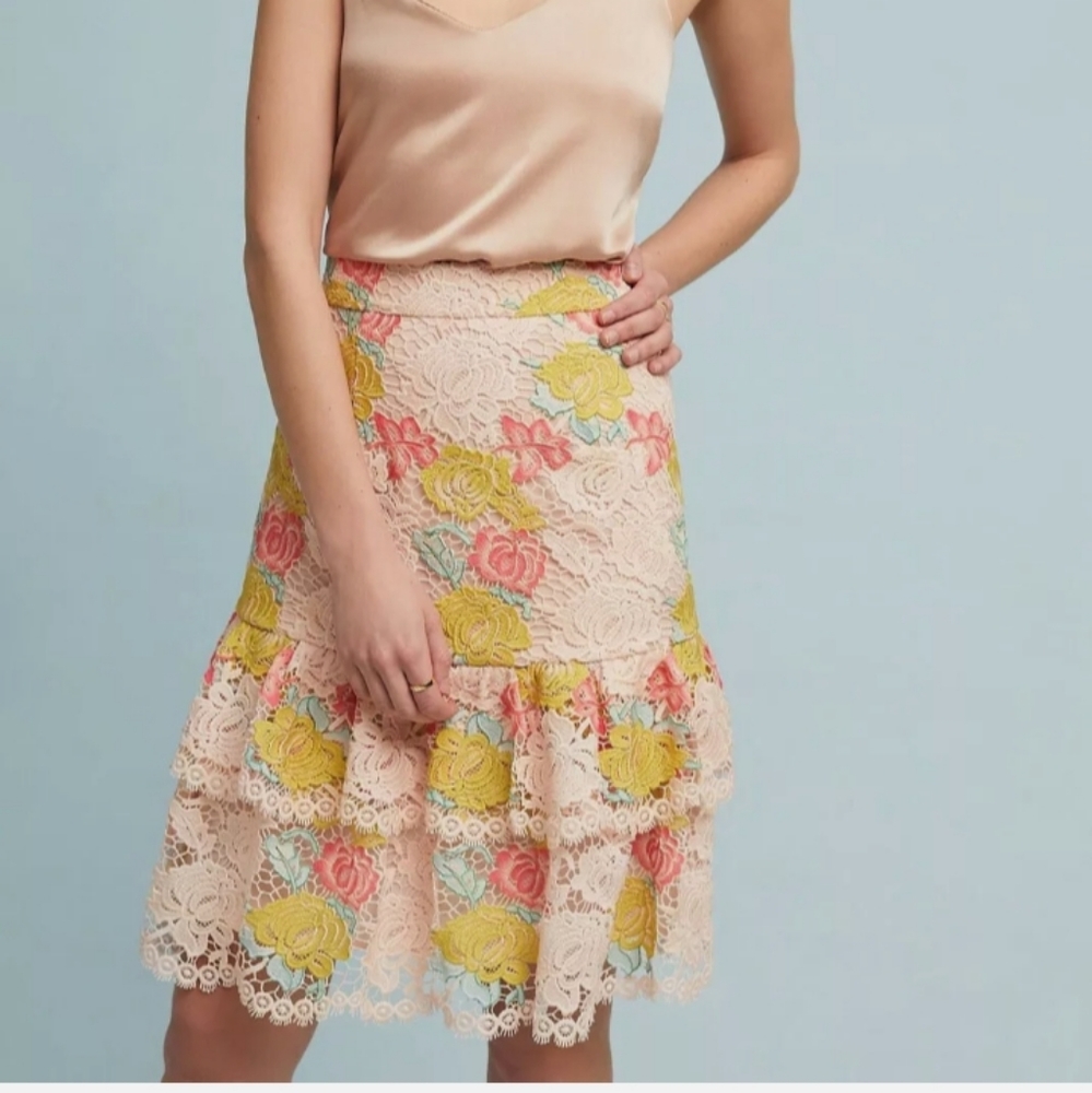 Anthroplogie Gardina  Lace Floral Skirt